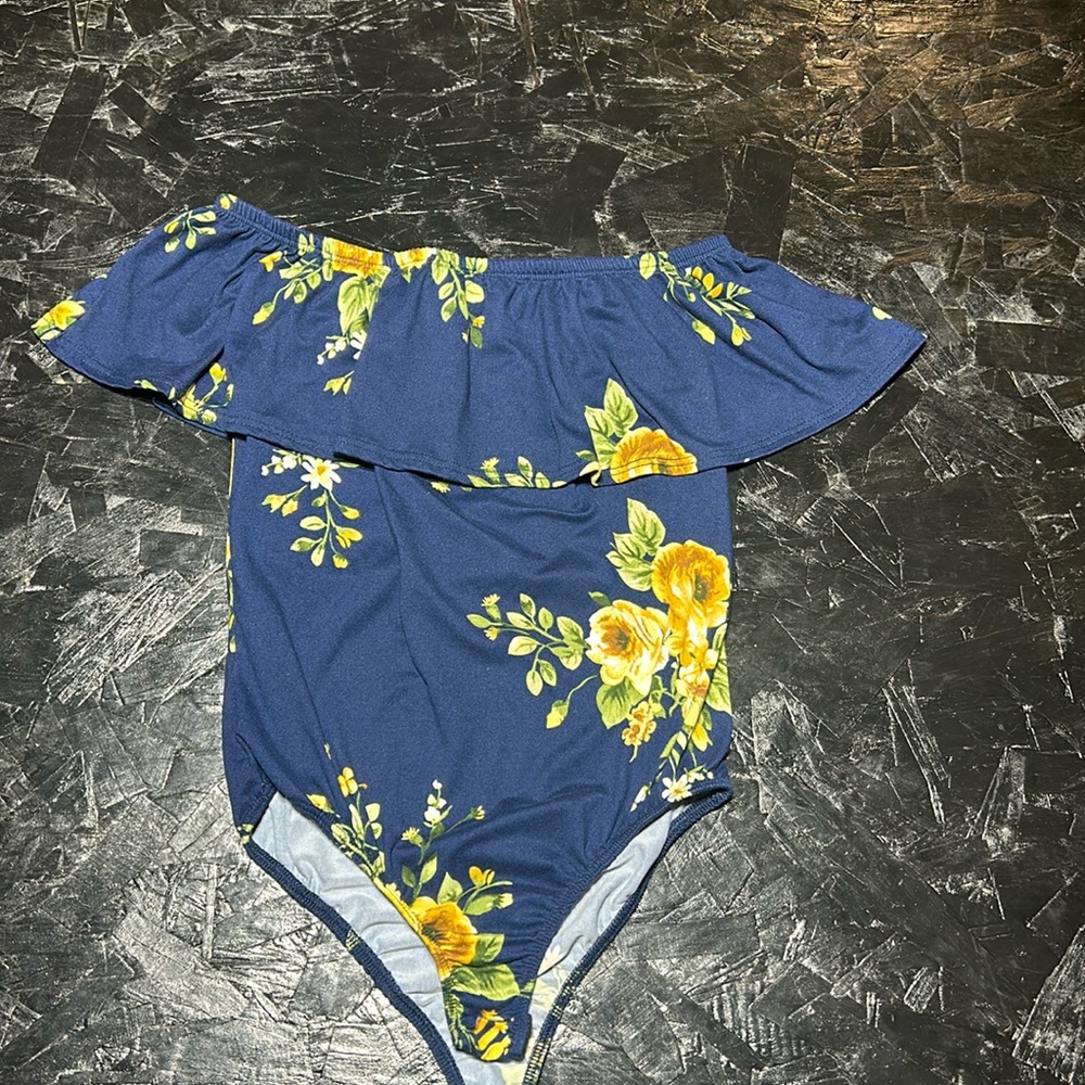 Navy blue floral body suit